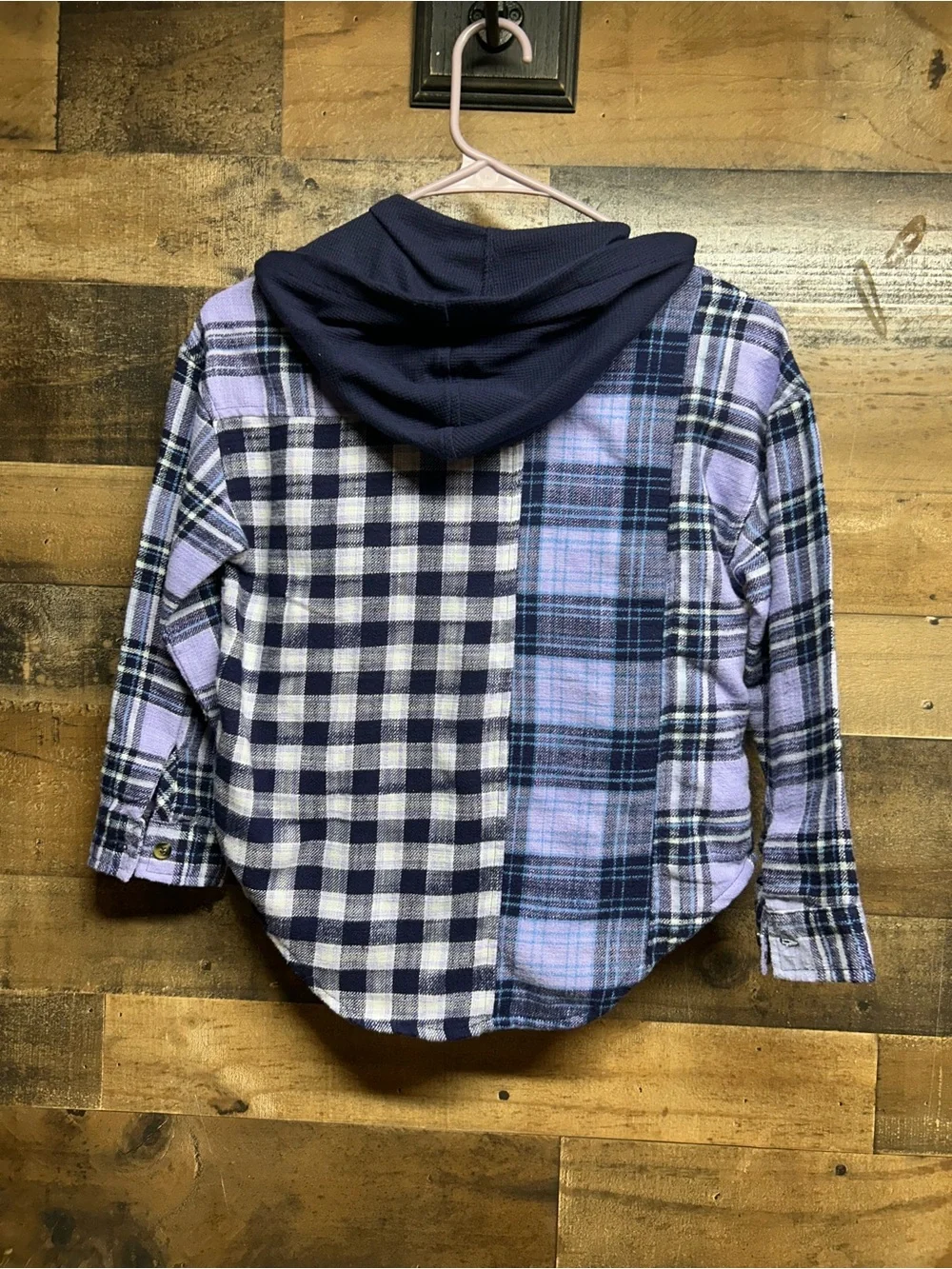 Justice Purple & Navy Plaid Hooded Button-Down Shirt